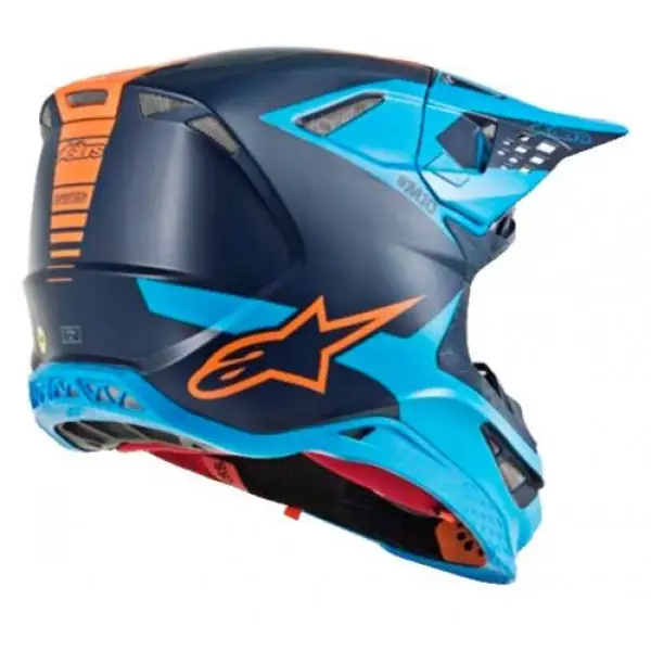 Casco Cross Alpinestars Supertech S-M10 Meta Nero Azzurro Arancio Fluo